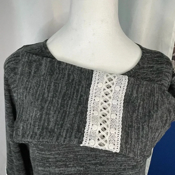 Lildy Dark Gray Crew Neck Lace Detail‎ Long Sleeve Sweatshirt - Picture 2 of 6